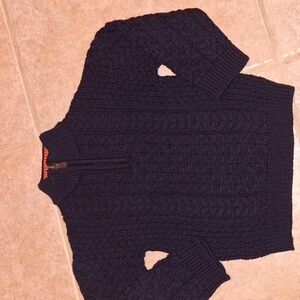 The Irish Store Navy Blue Cable Knit Merino Wool Quarter Zip Sweater Size 5-6